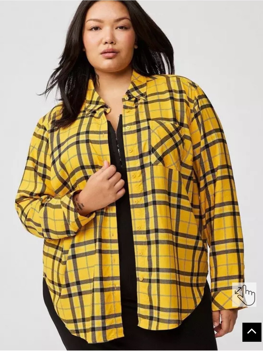 torrid Yellow and Black Plaid Button-Down Shirt Lizzie Lightweight